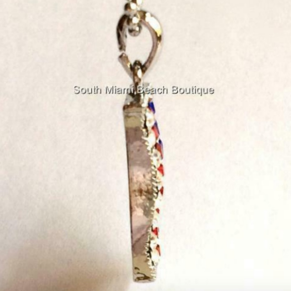 Silver American Flag Necklace Crystal Patriotic - Picture 7 of 8